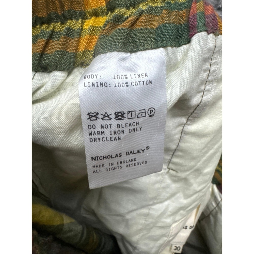 Nicholas Daley Linen Green Plaid Wide Leg Drawstring Cargo Pant Mens Size 30 - Picture 7 of 15